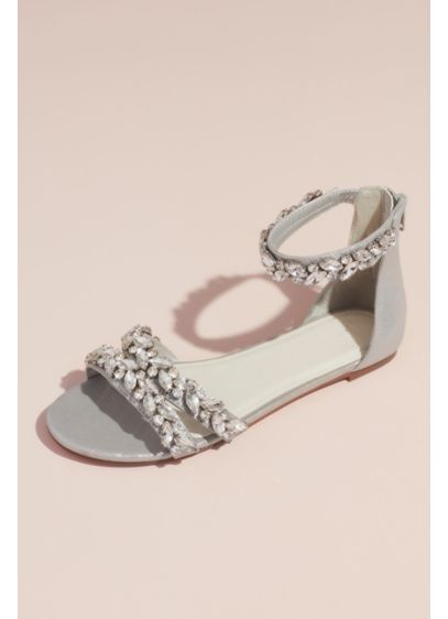 David's Bridal Grey (Jeweled Metallic Ankle Strap Flat Sandals)